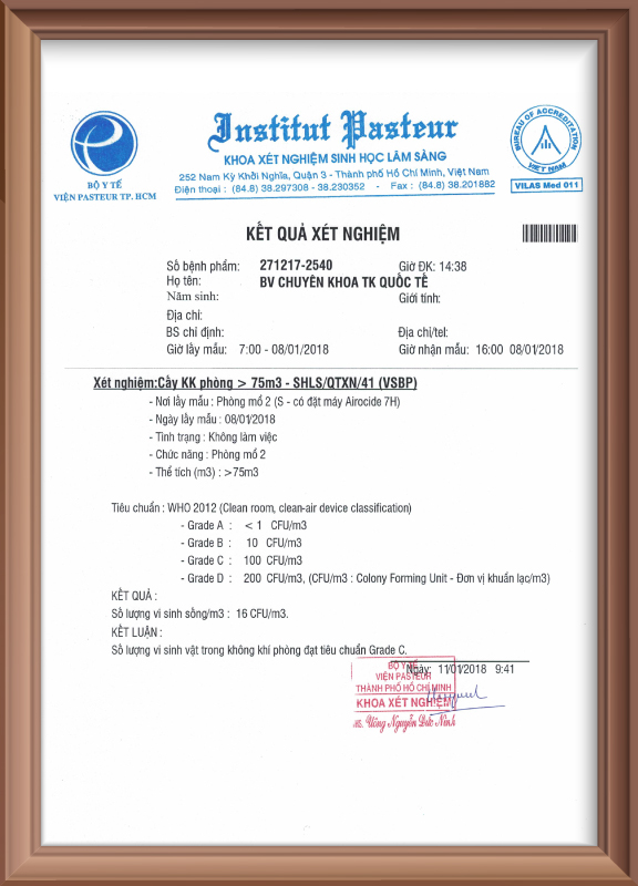 Kiểm nghiệm tại BV Chuyên khoa TK Quốc tế