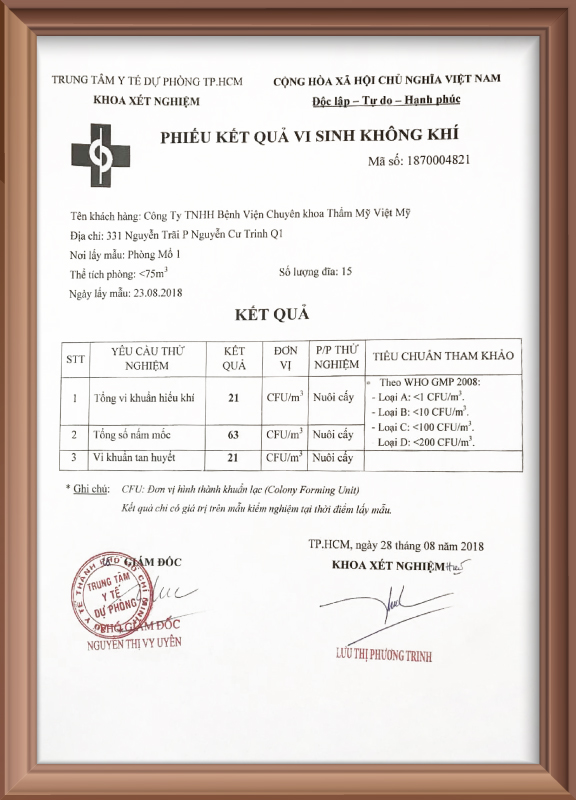 Kiểm nghiệm tại BV Thẩm mỹ Việt Mỹ